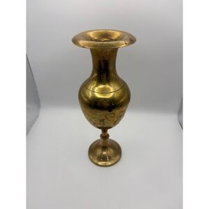Vintage Brass Vase Etched Palm Trees Golf Clubs Goblet Style